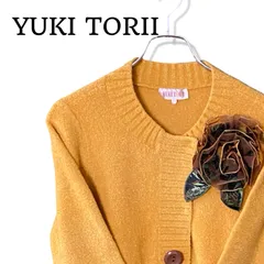 YUKI TORII ユキトリイ イエロー レディース トップス 長袖 カーディガン ボレロ ニット 花モチーフ コサージュ付【サイズ42】XLサイズ相当 110TY