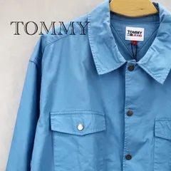 未使用 TOMMY HILFIGER TOMMY JEANS コーチオーバーシャツ DM16431 コーチジャケット スナップボタン L ブルー トミーヒルフィガー メンズ ファッション _219023