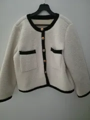 アイボリー ボア ブラック バイカラー ジャケット