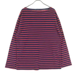 美品 SAINT JAMES セントジェームス フランス製 バイカラー ボーダー柄 長袖 バスクシャツ 5 レッド系 ボートネック メンズ 古着