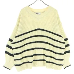 AZUL by moussy アズールバイマウジー ボーダー柄 長袖 Vネック ニット M ベージュ系 レディース 古着