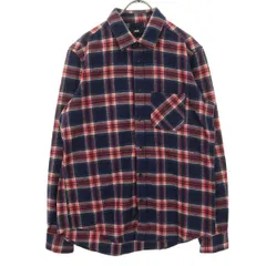 美品 HARE ハレ 日本製 チェック柄 長袖 ネルシャツ L ネイビー系 メンズ 古着