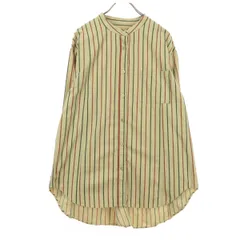 美品 green label relaxing グリーンレーベルリラクシング ストライプ柄 長袖 スタンドカラー シャツ ベージュ レディース 古着