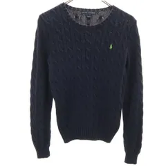 RALPH LAUREN ラルフローレン 長袖 ケーブル ニット L ネイビー スリムフィット セーター レディース 古着