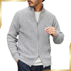 【新品】 [JIGGYS SHOP] ジギーズショップ 畦ZIPUPニット｜L ミックスグレー メンズ トップス セーター 畦編みニット あぜ編み 長袖 モックネック ハイネック ジップ 秋 冬 あったか 無地 シンプル 羽織り ライトアウター カーディガ 1