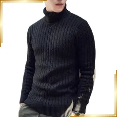 【新品】 [foveitaa] セーター タートルネック メンズ ニット スリム トップス ケーブル編み 無地 厚手 防寒 暖かい 長袖 カジュアル 春秋冬服 black M 1