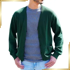【新品】 [JIGGYS SHOP] ジギーズショップ オーガニックコットンカーディガン｜L ダークグリーン cardigan ニット 春 秋 薄手 無地 ライン 長袖 綿 黒 職場 オフィス ビジネス カジュアル 学生 冷房対策 コンパクト ラフ 1