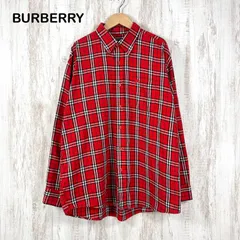 BURBERRY LONDON バーバリーロンドン ホースロゴ刺繡 タータンチェック 総柄 BD ボタンダウン ロングスリーブ ネルシャツ レッド メンズ 長袖 トップス