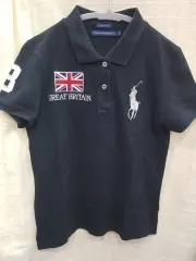 ポロ ブリティッシュ ブラック 半袖 ポロTシャツ L シルバー ビックポニー レア