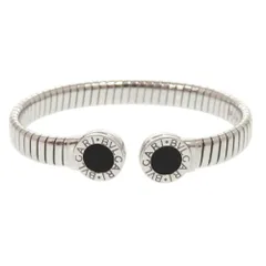 美品 ブルガリ ブルガリブルガリ トゥボガス #M ステンレススチール オニキス シルバー バングル ブレスレット ジュエリー 1767 BVLGARI