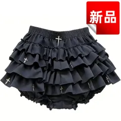 ✨新品✨黒 ティアードミニスカート クロスチャーム装飾 ゴシック ロリィタ 地雷系 量産型 ゴスロリ 原宿系 森ガール フリルたっぷり パニエ内蔵 ウエスト総ゴム ダーク系女子コーデ Y2K ハロウィン かっこいい S/M/L/XL