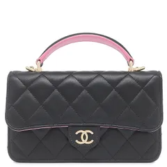 シャネル CHANEL ショルダーバッグ ミニマトラッセ フォンケース ラムスキン ブラック×ピンク ゴールド金具 黒 ココマーク  ランダムシリアル 【箱】【中古】のサムネイル