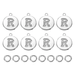 uxcell イニシャルパーツ キーホルダー 水晶ダイヤモンドで飾り ネックレス ブレスレットDIY用 （文字R シルバー）直径10mm 8個入り