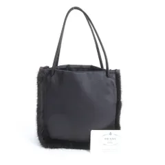 極美品 プラダ ギャランティカード付 ファー サテン ハンドバッグ B8593 トート ブラック 黒 レディース EEM DT15-4【中古】