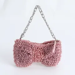 極美品 アンテプリマ ワイヤーバッグ 編み込み リボン モチーフ チェーン ハンドバッグ トート ピンク レディース EEE DT40-1【中古】