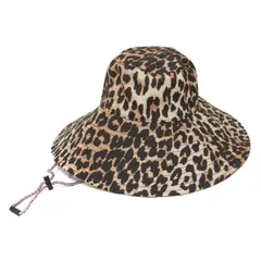 GANNI ガニー ハット ブラウン サイズ:M/L | レオパードプリント バケットハット / 帽子 ワイドブリム あご紐付き | ブランド 帽子【レディース】【中古】