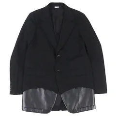 極美品△COMME des GARCONS HOMME PLUS コムデギャルソンオムプリュス 19SS PC-J059 ウール100％ クレイジースーツ期 裾フェイクレザー切替 異素材ドッキング テーラードジャケット ブラック M 日本製 正規品 メンズ