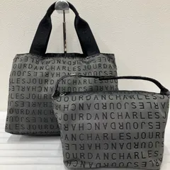 1468　CHARLES JOURDAN シャルルジョルダン　トートバッグ　ポーチ　2点セット　グレー×ブラック系　肩掛け　軽量　大容量　ハンドバッグ　バニティポーチのサムネイル
