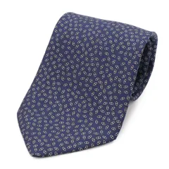 HERMES エルメス ネクタイ シェーヌダンクル 総柄 シルク100% 絹 ネイビー 紺 ホワイト 白