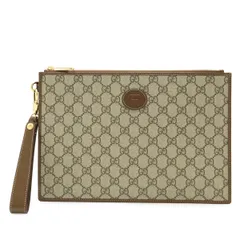 GUCCI グッチ インターロッキングG GGスプリーム クラッチバッグ セカンドバッグ レザー ブラウン 茶 ゴールド金具 672953