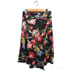 ザラ ベーシック ZARA BASIC フラワープリント フレア スカート ロング ベルト サイドジップ XS 黒 ブラック /NT10