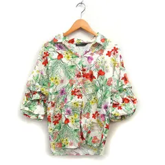 ザラウーマン ZARA WOMAN ティアードスリーブ 花柄 シャツ ブラウス スキッパーカラー コットン 綿 七分袖 S オフホワイト /NT30