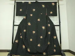 平和屋着物●小紋　雪輪桜兎　黒地　洗える着物　ロング丈　DABD1421ps 平和屋着物○小紋 雪輪桜兎 黒地 洗える着物 ロング丈 DABD1421ps