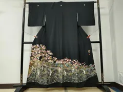 平和屋着物●豪華黒留袖　友禅　作家物　飛鶴松竹梅　正絹　逸品　CABE2361yc
