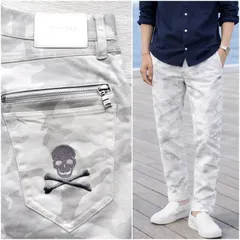 LOVELESS カモフラ 迷彩 パンツ 76 白 メンズS スキニー スリム ストレッチ【都会を奔放に駆ける、大人の迷彩】 三陽商会 スカル ラブレス 髑髏 刺繍 ギルドプライム カジュアル