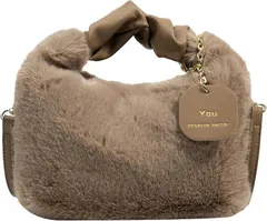 FARFADET ショルダーバッグ レディース フェイクファー ミニバッグ ハンドバッグ かばん 斜めがけ 肩掛け 手提げ もこもこ 可愛い ななめ掛け シンプル 人気 かわいい kawaii コンパクト お洒落 オシャレ おしゃれ (ブラウン)