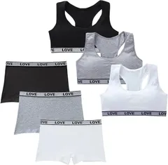 FARFADET ハーフトップ ブラ ガールズ ブラジャー ジュニア 上下 セット 中学生 小学生 下着 カップ付き (ボクサーパンツ)