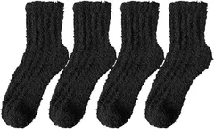 FARFADET もこもこ 靴下 レディース 暖かい 冬 厚手 防寒 ルームソックス あったか 可愛い ふわふわ 秋冬 無地 保温 22-26cm 女性用 くつ下 室内用 就寝 (ブラック,  Free Size)