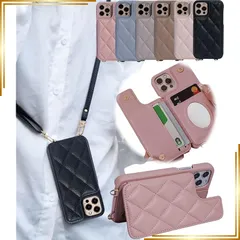 【新品】 Liisea iPhone16 ケース ストラップ付き スマホケース 耐衝撃 スタンド ミラー付き カード入れ ピンク 1