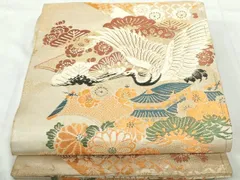 平和屋着物◎アンティーク　大正ロマン　丸帯　唐織　飛鶴風景花文　正絹　逸品　DABE0671qa