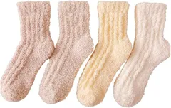 FARFADET もこもこ 靴下 レディース 暖かい 冬 厚手 防寒 ルームソックス あったか 可愛い ふわふわ 秋冬 無地 保温 22-26cm 女性用 くつ下 室内用 就寝 (ベージュ,  Free Size)