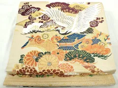 平和屋着物◎アンティーク　大正ロマン　丸帯　唐織　飛鶴風景文　金糸　正絹　逸品　DABE0683qa