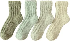 FARFADET もこもこ 靴下 レディース 暖かい 冬 厚手 防寒 ルームソックス あったか 可愛い ふわふわ 秋冬 無地 保温 22-26cm 女性用 くつ下 室内用 就寝 (グリーン,  Free Size)