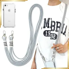 【新品】 iPhone 7 / 8 / SE2 / SE3 スマホショルダー TPUクリアケース 3連紐ストラップ付 肩掛け 縦/横 2WAY 【ライトグレー】 1