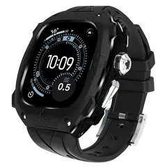 【新品】 Apple Watch Ultra 1/2 49mmバンド用高級メタルケースバー付き 高耐久 頑丈なケース シリコンストラップiwatch Series Ultra 1/2 49mmベルト男性用フル保護カバー (Black) 0