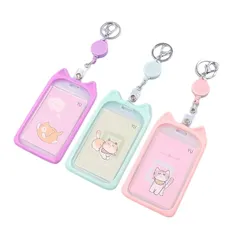 【新品】 【透明】 HYUNGJ パスケース リール付き 伸びる 定期入れ 定期ケース ICOCA SUICA バス 電車 ストラップ 透明 クリア 掛け ICカード 可愛い キーリング 猫 ネコ カード ホルダー カード入れ バッグ 両面 チェーンリール 0