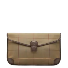 バーバリー チェック クラッチバッグ セカンドバッグ カーキ マルチカラー キャンバス レザー レディース BURBERRY【1-0260732】