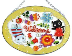 ステンドフレーム ガラス細工 おとぎの森 かわいい手作り 猫たち フォーカート ウェルカム