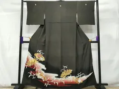 平和屋着物■豪華黒留袖　駒刺繍　尾長鳥花唐草文　暈し染め　金銀糸　正絹　逸品　CABF0831fb