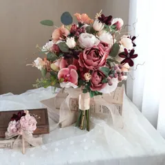 大人なアンティークブーケ ブートニア付き アーティフィシャルフラワー ウェディングブーケ 造花