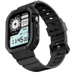 【新品】 amBand (アムバンド) 頑丈なケース Apple Watch Series 10 11 42mm用 バンド付き 耐衝撃 保護 スポーツバンパーカバー 軽量 快適なストラップ 男女兼用 マットブラック