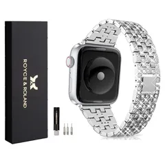 【新品】 Royce&Roland Apple Watch キラキラ ダイヤ ベルト バンド 工具付属 (ダイヤ/ジルコニア) お洒落 ギフト レディース (40mm 41mm 42mm, シルバー) 0