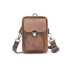【新品】 [Ｗｈａｔｎａ] 革ミニショルダーバッグ メンズ ポシェット4way斜め掛け ミニ サコッシュ カラビナポーチ ベルトループ ポーチ ミニ ウエストバッグ カラビナ付き ショルダーベルト付通学 通勤 ミニバッグ 紳士用 男性用6017 (ブラウン 0