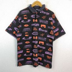 400〉X-LARGE エクストララージ 半袖ポロシャツ 黒 総柄 ゴリラ - メルカリ