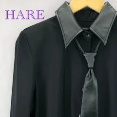 未使用 HARE ハレ EM/ ネクタイSHLS HAL06106TO ネクタイSHIRTS 異素材 レザー×ポリエステル ブラウス シャツ F ブラック ハレ ブローチピン付属 レディース ファッション _219021のサムネイル