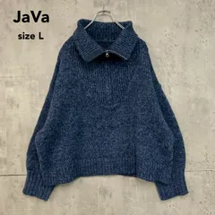 JaVa ジャバ ブルー 長袖 ハーフジップ ハイネック プルオーバー ニット セーター Lサイズ モヘアタッチ ルーズ ビッグシルエット カジュアル 綺麗め オフィスデート オケージョン  大人可愛い ★ ◆■のサムネイル